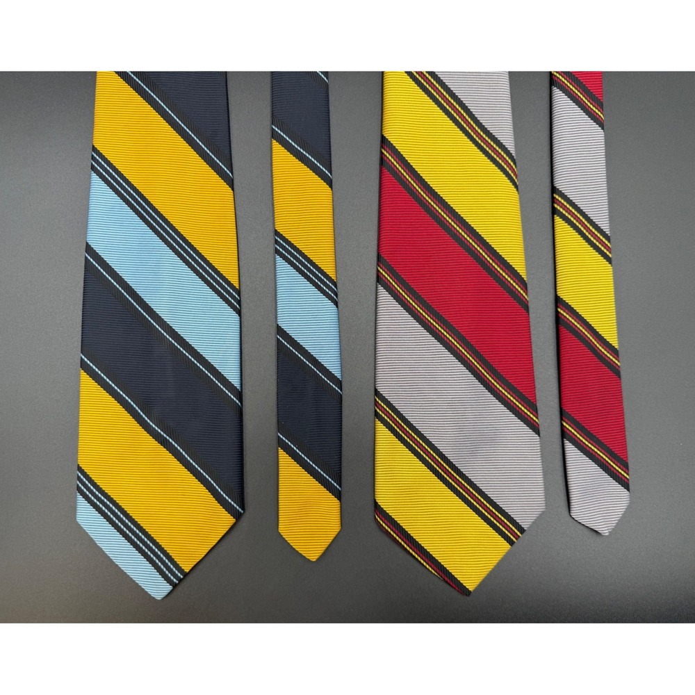 Lot of 2 Mens Striped Neckties Blue Yellow Red Grey Polyester Classic Wide Tie - Picture 2 of 6